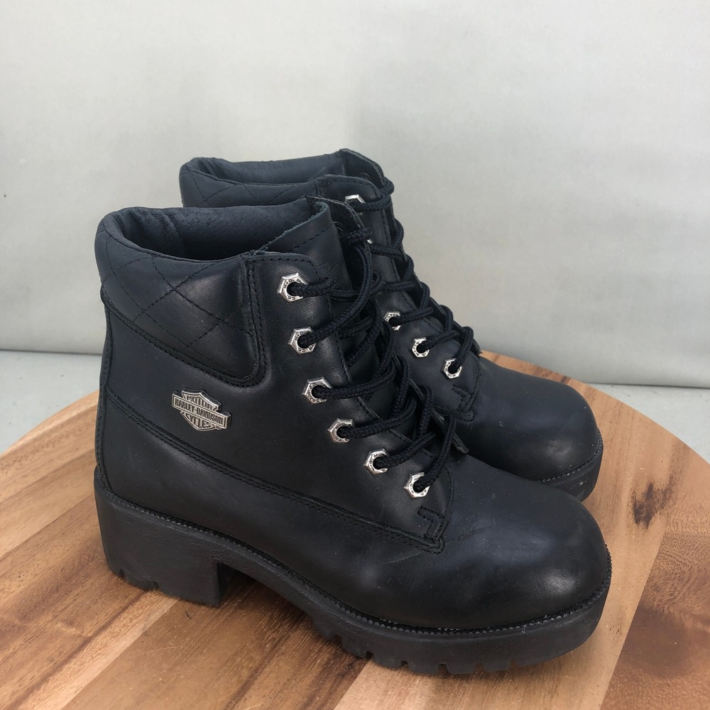 Harley-Davidson Cruise Control Womens Black Leather Quilted Biker Boots Size 6.5